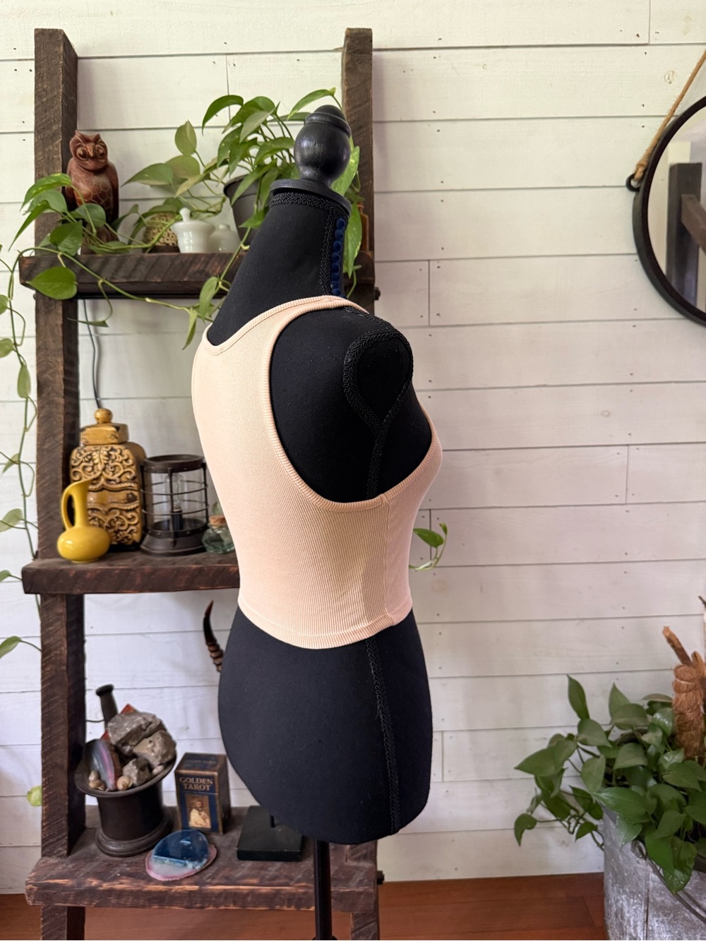 Zara Ribbed Crop Tan Beige Bodycon Top - Picture 14 of 17